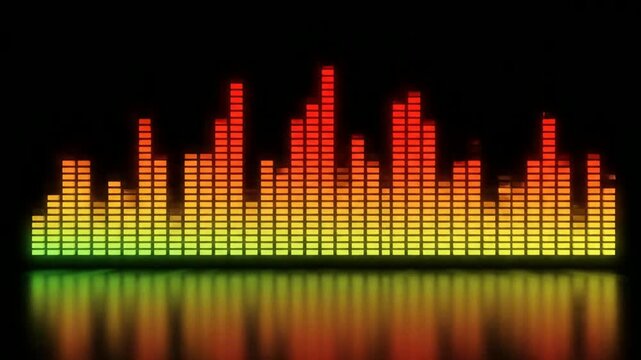 Pulsing Digital Audio Equalizer with Glowing Colorful Bars on Black Background
