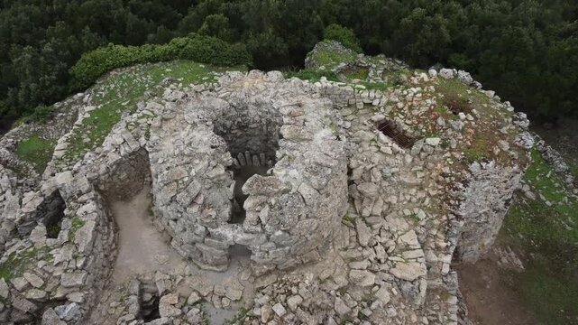 Aerial Drone View of Nuraghe Adoni in Villanova Tulo Sardinia