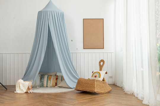 Cozy kids' reading nook setup.