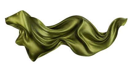 Fototapeta premium Floating green silk fabric isolated on transparent background