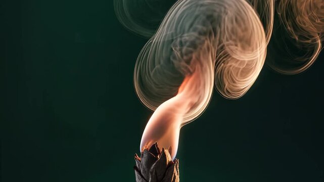 Abstract Smoke Swirls Rising from a Burning Pine Cone
