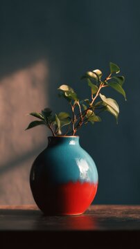 Retro ceramic vase, minimalist cinematic still life