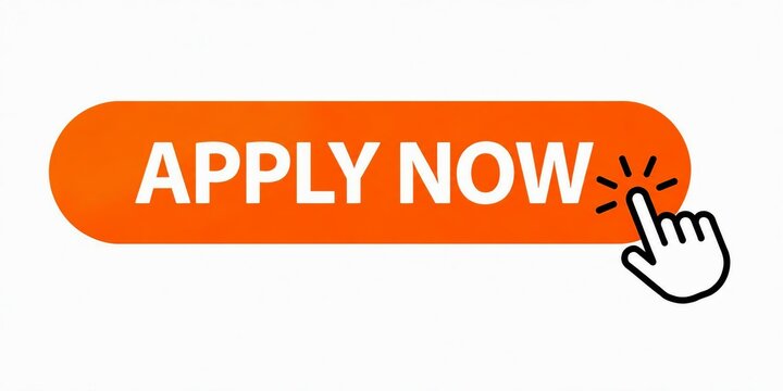 Orange apply now button with finger pointing click action