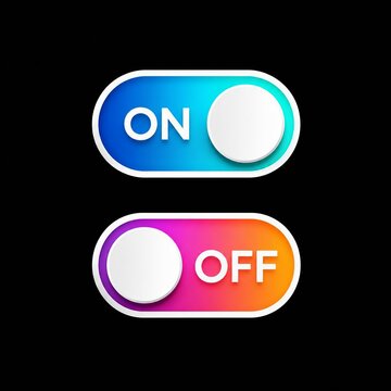 Modern toggle switch on and off icon set with glowing effects