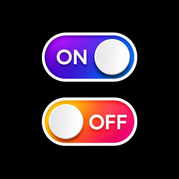 Modern toggle switch icons showing on and off states with gradient colors