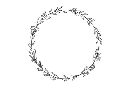 Asymmetrical line art wreath with leafy branches and small floral detail