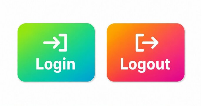 Modern login and logout button icons with arrow symbols on colorful gradient background