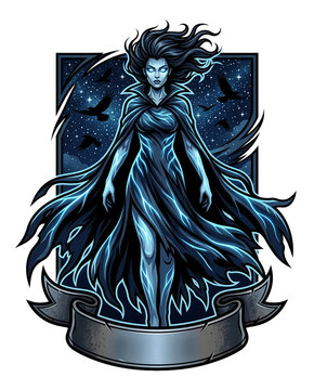 Striga Night Wind Witch Spirit Emblem Vector