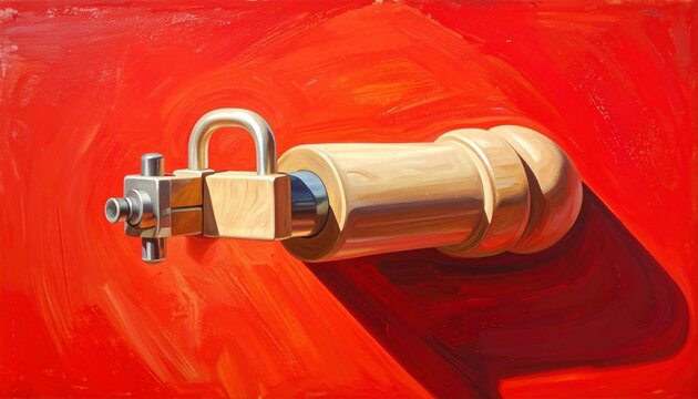 Close up of a silver padlock on a red surface.