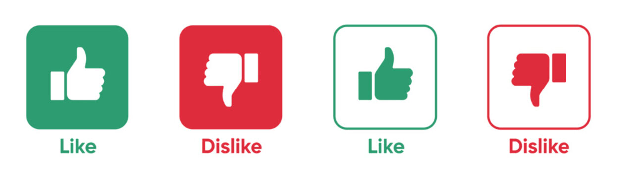 Like and dislike with thumbs up and thumbs down symbols on white background