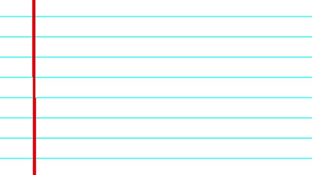 Blue horizontal notebook lines paper background, moving paper sheet video for back to school and educational
