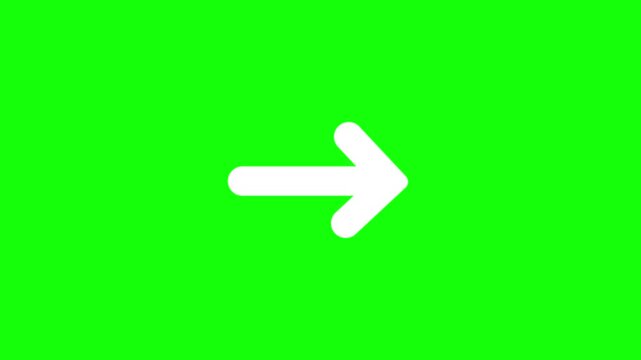 4K 30fps Animated white straight arrow pointing right appearing and disappearing on green screen background chroma key footage