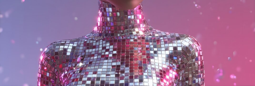 Glowing disco ball silhouette on pink and purple cosmic, Kpop music entertainment themed banner