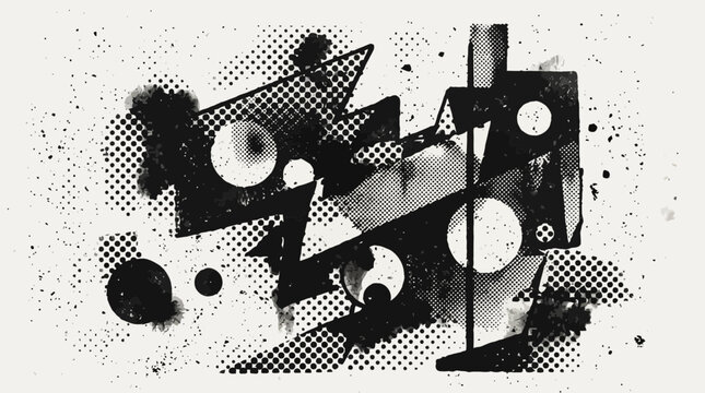 Abstract Geometric Grunge Texture with Halftone Dots and Splatter