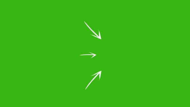 Two sketch-style arrows move toward a central point on a green screen background, creating a clean convergence effect for presentations, tutorials, editing and motion graphics.
