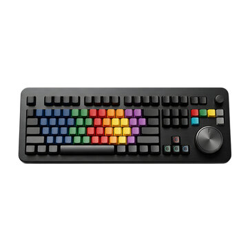 Modern black computer keyboard with colorful rainbow keys