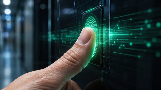 Fingerprint Scanning on Biometric Interface, Cyber Security and Access Control Concept