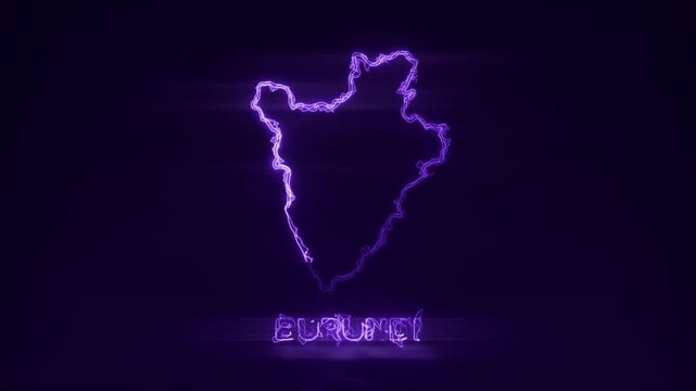 Neon Glowing Burundi Map Outline Motion Video Cyberpunk LED Country Border Loop Graphic