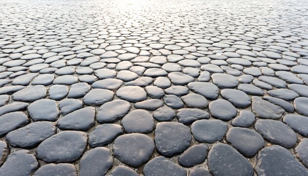 Natural smooth dark pebble stone outdoor pathway texture with pavement background cobblestone exterior landscape