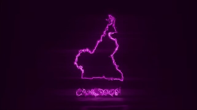 Neon Glowing Cameroon Map Outline Motion Video Cyberpunk LED Country Border Loop Graphic