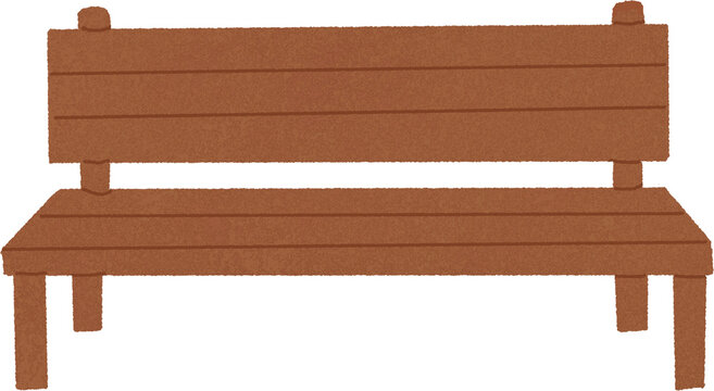 Brown wooden park bench with backrest illustration