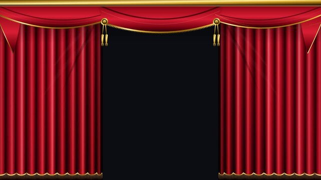 Red Velvet Theater Curtains Opening and Closing Animation on Transparent Alpha Loop