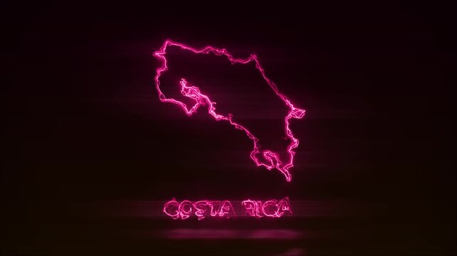 Neon Glowing Costa Rica Map Outline Motion Video Cyberpunk LED Country Border Loop Graphic