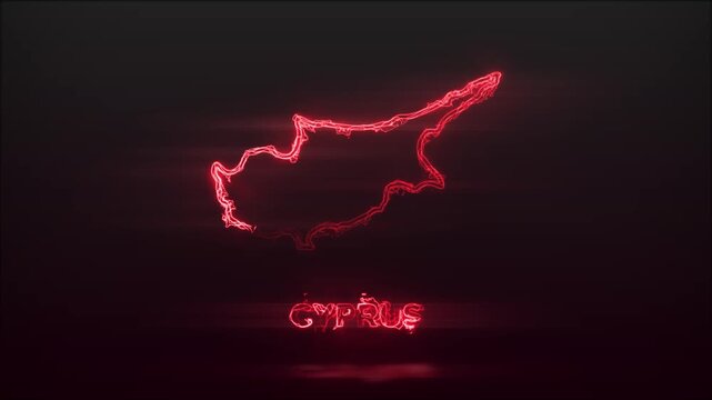 Neon Glowing Cyprus Map Outline Motion Video Cyberpunk LED Country Border Loop Graphic