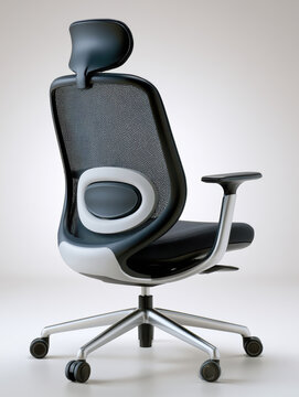Modern ergonomic office chair mesh backrest adjustable headrest lumbar support black silver base