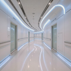 Obraz premium Futuristic Hospital Corridor with Blue LED Lighting