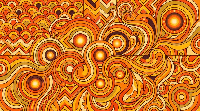 Retro funk background inspired by the 70s, bold geometric patterns, psychedelic curves