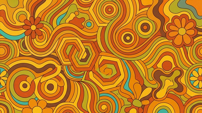 Retro funk background inspired by the 70s, bold geometric patterns, psychedelic curves