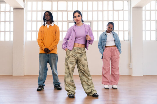 Young group of multiethnic hip-hop dancers dancing