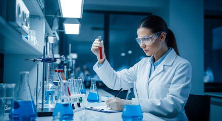 Fototapeta premium Scientist examining a test tube in a laboratory