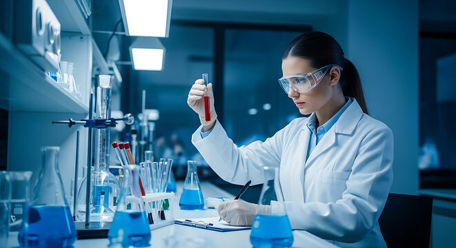 Scientist examining a test tube in a laboratory