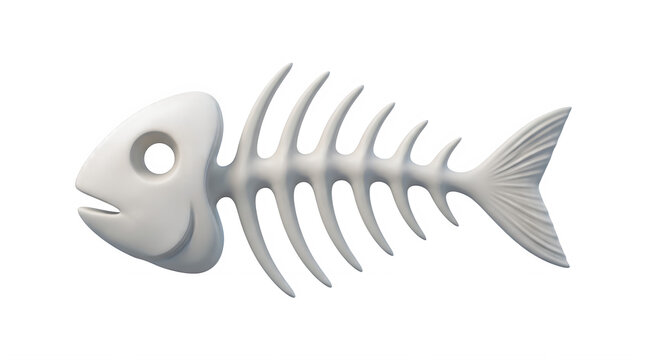 Stylized fish bone skeleton 3D illustration on black background
