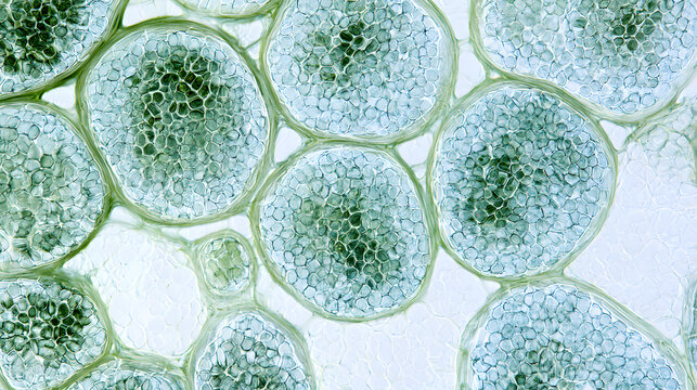 An examination of the bamboo culm's interior cross-section shows vascular bundles embedded within the parenchyma tissue, with each bundle consisting of xylem vessels and phloem sieve tubes surrounded 