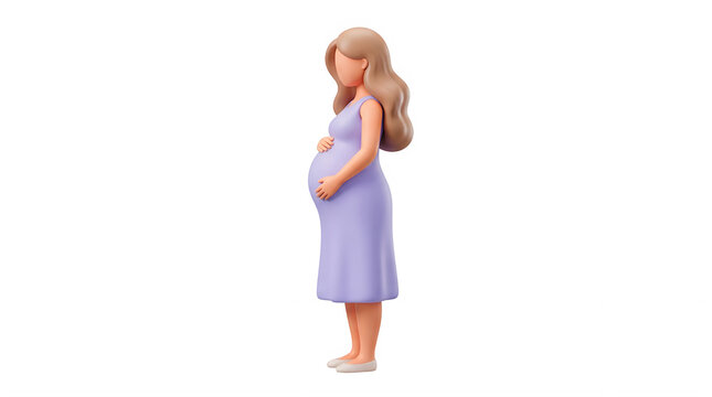 3D Stylized Pregnant Woman in Purple Dress Standing Profile