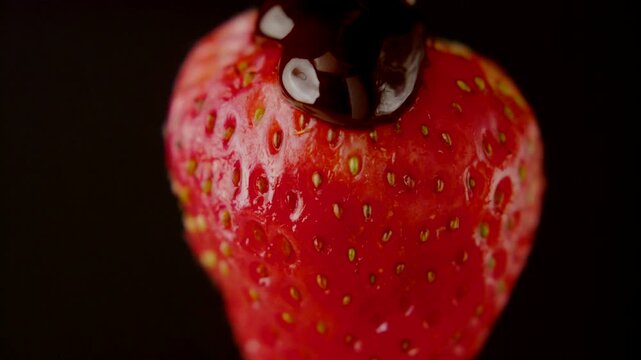 macro strawberry chocolate drip slow motion liquid cocoa delicious food lust