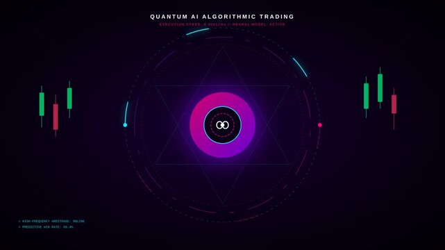 Quantum AI Algorithmic Trading Interface with Financial Candlestick Charts and Digital Data HUD