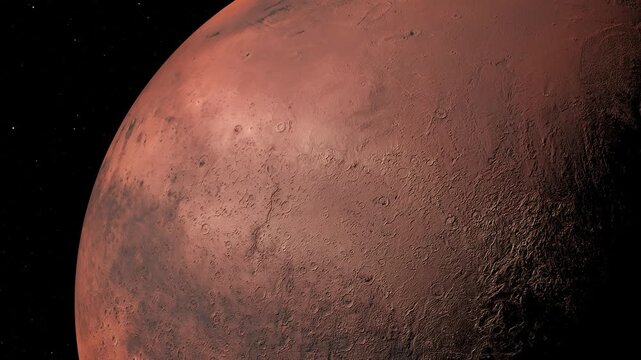 Detailed 4K Render of Planet Mars Surface with Craters in Space