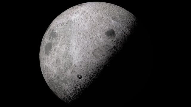 Detailed View of the Moon Surface and Craters on Black Background