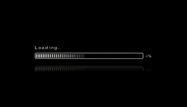 Digital Loading Bar with Percentage Indicator and Reflection on Black Background, Representing Progress and Waiting in Technology and Digital Processes