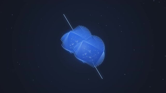 Glowing blue geometric square planes rotating in a deep space background motion video clip effect