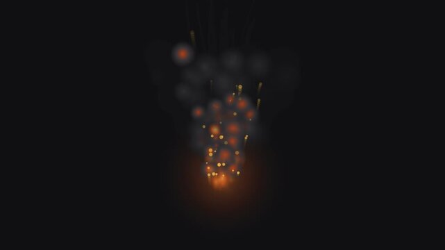 Glowing golden sparks rising through dark swirling smoke in this dynamic digital motion video footage animation