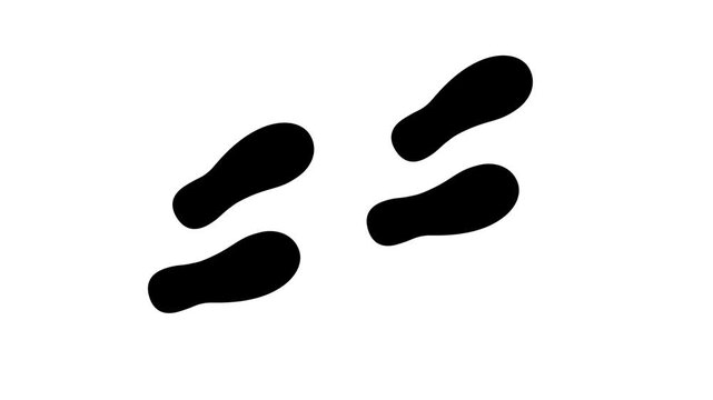 Human shoes Footstep walking on white background. footprints shoes, shoe prints marks feet animation. Step footprints path isolated. HD video.