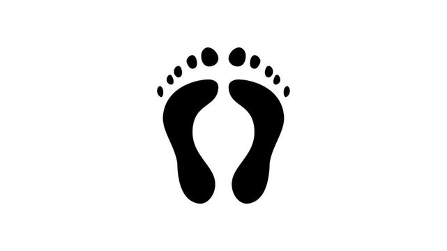 Black and white shoe print animation on a white, green and black background