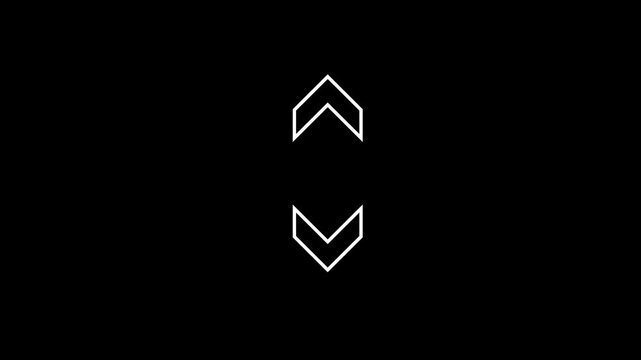 Animated white outline arrows pointing vertically up and down on a black background. Represents scrolling, vertical expansion, height adjustment, or user interface navigation.