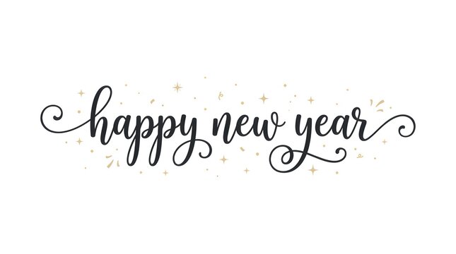 Elegant handwritten calligraphy text happy new year isolated on a clean white background for seasonal greeting cards