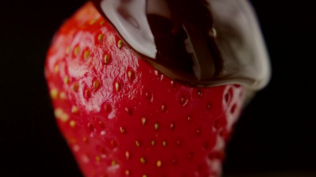 macro strawberry chocolate drip slow motion liquid cocoa delicious food lust